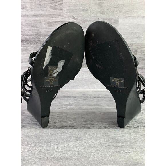 Sigerson Morrison Womens Black Strappy Wedge Sandals Size 8.5 - Picture 8 of 8
